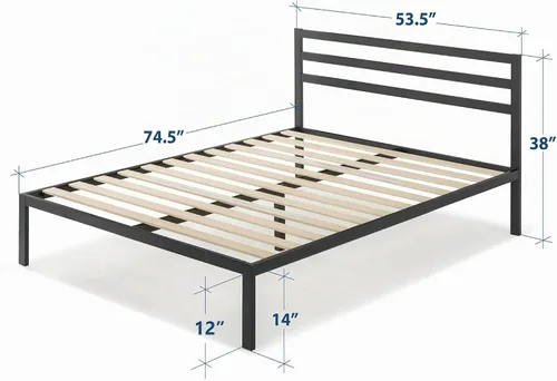 Vista 2 de Mellow Cama de plataforma de metal resistente de 14 pulgadas con cabecero, soporte de listones de madera, base de colchón (no necesita somier)