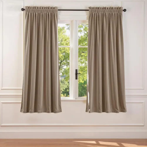 Vista 146 de Lazzzy Cortinas opacas de terciopelo beige de 84 pulgadas de largo con aislamiento térmico para oscurecer la habitación, cortinas forradas de lujo