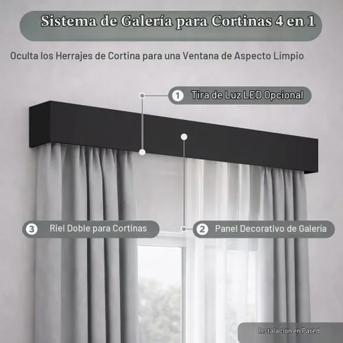Vista 2 de zshine Cortina de cuatro en uno con pelmet, doble riel decorativo, panel opcional y cinturones de luz inteligentes para montaje en el techo