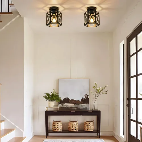 Vista 8 de Lámpara de Techo Moderna Semi-Empotrada, Lámparas de Techo Empotradas Hexagonales de 1 Luz para Accesorio de Iluminación de Comedor, Accesorios