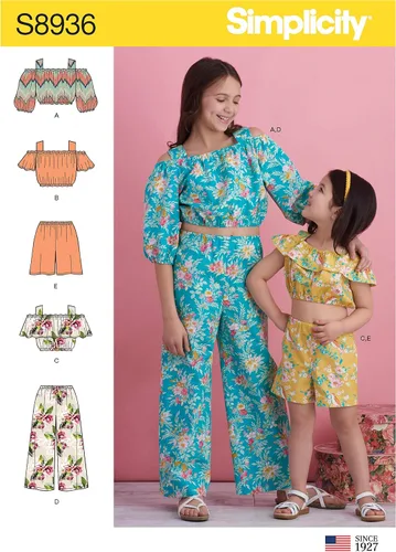 Vista 2 de Simplicity Patrón de costura R10193 / S8936 - Tops, pantalones y pantalones cortos para niños y niñas, talla: HH (3-4-5-6)