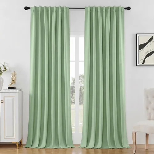 Vista 18 de Joydeco Cortinas opacas de lino para dormitorio, con ojales de 90 pulgadas de largo, cortinas resistentes para sala de estar, cortinas con Verde