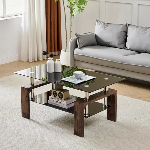 Vista 10 de Btrpily Mesa de centro rectangular para sala de estar, mesa de té adecuada para sala de espera, mesa auxiliar moderna con patas de madera, mesa