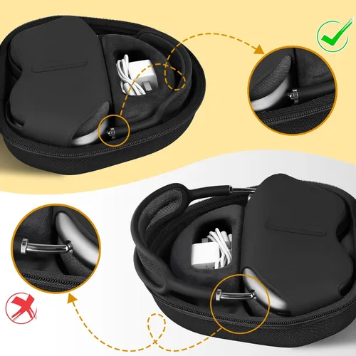 Vista 3 de co2CREA Funda rígida con modo de sueño, reemplazo para auriculares Apple AirPods Max inalámbricos de diadema (Funda negra)