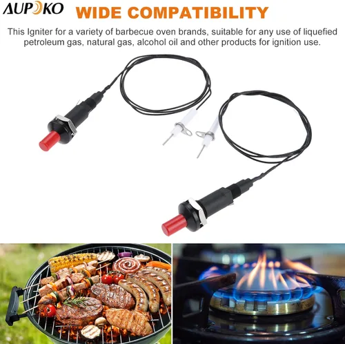 Vista 3 de Aupoko 2 juegos de encendido piezoeléctrico por chispa con cable de botón encendedor, tipo de 1 salida 2 electrodos de 200 grados de alambre
