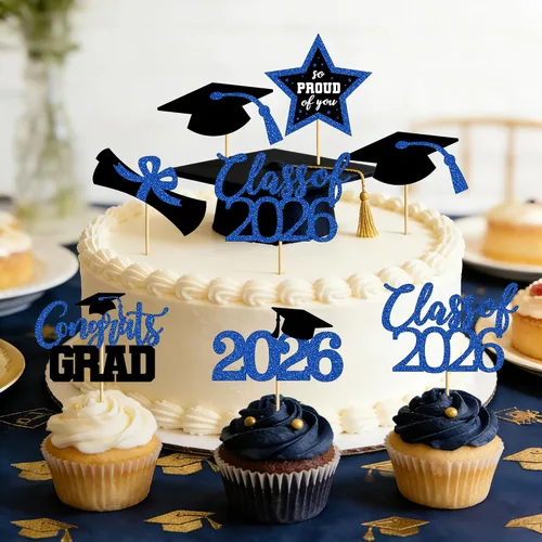 Vista 4 de 48 adornos para cupcakes graduados, 6 estilos de decoración para tartas de graduación, decoraciones de graduación de felicitaciones 2026, tapa negra