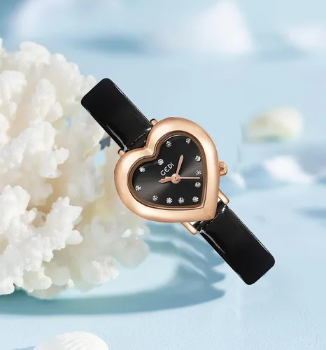 Vista 6 de MASTOP Reloj de lujo para mujer, con forma de corazón, correa de piel, cuarzo, impermeable, elegante, informal, para mujer