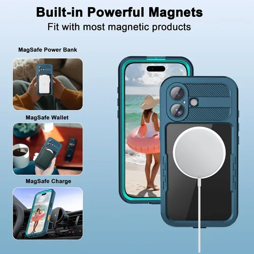 Vista 4 de Funda impermeable para iPhone 17 con protector de lente de cámara de pantalla integrado, a prueba de polvo 360, cuerpo completo, resistente, grado