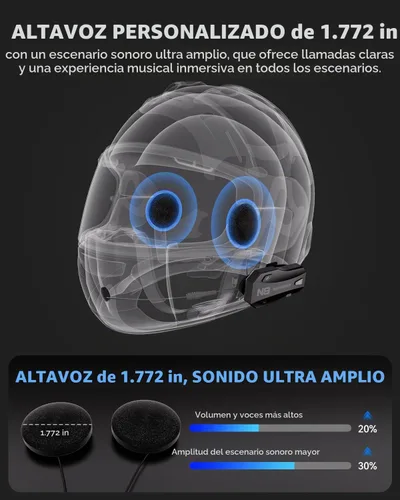 Vista 3 de N8 8 Riders - Casco de motocicleta Bluetooth con altavoces de 1.772 pulgadas, paquete de 2 Communication Headset for ATV/Snowmobile/Ski/Bike