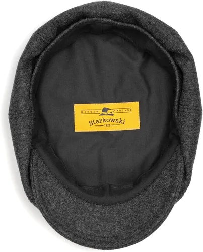 Vista 4 de Sterkowski Shelby Gorra de periódico 100% lana para hombre Elegante sombrero de papel de 8 paneles Gris-oscuro