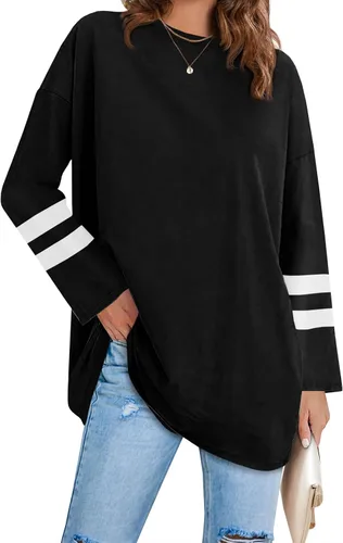 Vista 77 de Fisoew Camisetas de manga larga para mujer, holgadas, casuales, con cuello redondo, blusa suave