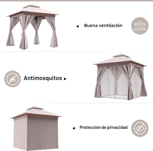 Vista 5 de LAUSAINT HOME - Cenador para exteriores de 8 x 8 pulgadas con cortinas Caqui