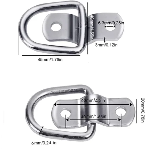 Vista 3 de Anclaje de amarre con anillo en D de acero inoxidable 304 de 1/4 de pulgada, superficie de amarre resistente, montaje en suelo para un transporte