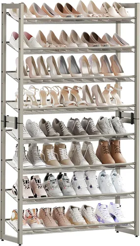 Vista 12 de SONGMICS ULMR03A organizador de zapatos con 3 estantes de metal apilables en dos posiciones (plano e inclinado) para armario, habitación o entrada