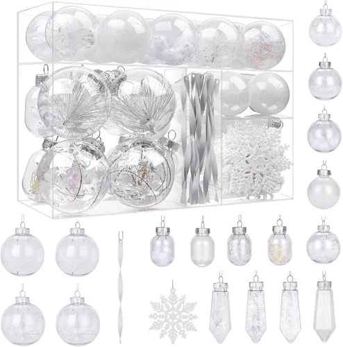 Vista 8 de SHareconn Juego de 86 Piezas de Decoraciones y Adornos para Árbol de Navidad, Bolas de Plástico Transparentes Irrompibles para Decoración de Árbol