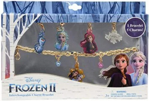 Vista 2 de Disney Collections Etc Frozen 2 - Pulsera intercambiable de 5 dijes y 24 aretes adhesivos (dorado)