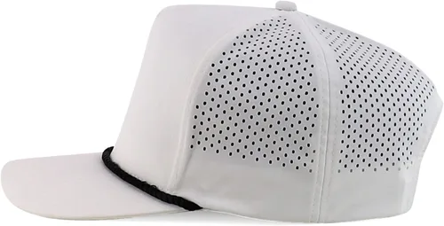 Vista 3 de Trendy Apparel Shop Tapa trasera de malla perforada híbrida de cuerda de perfil alto de 5 paneles Blanco Negro