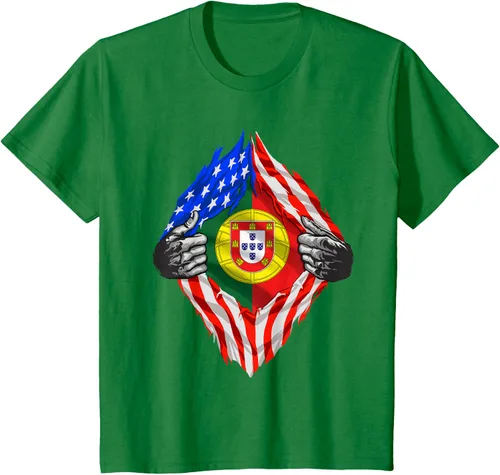 Vista 42 de Camiseta de bandera de Estados Unidos con diseño de raíces portuguesas, Negro, S