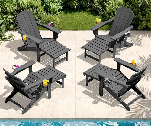 Vista 16 de SERWALL Silla Adirondack ajustable plegable HDPE con reposapiés, Aruba