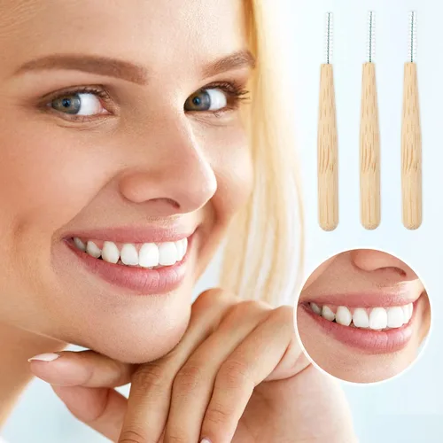 Vista 5 de HEALLILY 30pcs cepillos interdentales con mango de bambú 0.039 in entre dientes cepillo de dientes limpiador de higiene oral gingival hilo dental