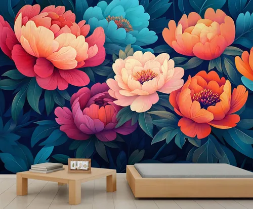 Vista 31 de Mural de pared floral retro, papel tapiz rústico floral de bar, flores abstractas 3D, impermeable, para cafetería, restaurante, sala de estar
