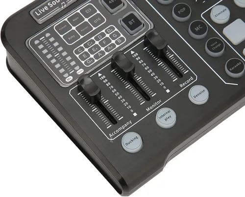 Vista 6 de Diydeg Tarjeta de sonido externa en vivo, mezclador de audio profesional, cambiador de voz con afinación electrónica de 12 pasos, reducción