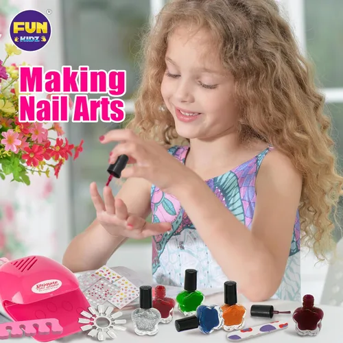 Vista 3 de FunKidz - Kit de arte de uñas para niñas, tamaño 17.91 pulgadas de ancho x 12.4 pulgadas de largo con esmalte de uñas pelable, secador de uñas