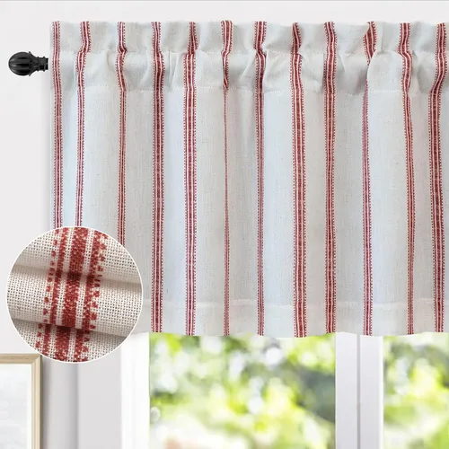 Vista 20 de DriftAway Briony - Cortina opaca con amarre para cocina, ajustable, diseño de globos, líneas texturizadas, estampadas, persianas romanas