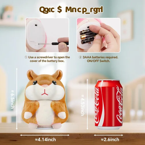 Vista 4 de SANJOIN Juguetes para niños pequeños, hámster parlante repite lo que dices para niños y niñas, animales de peluche, juguete sensorial interactivo