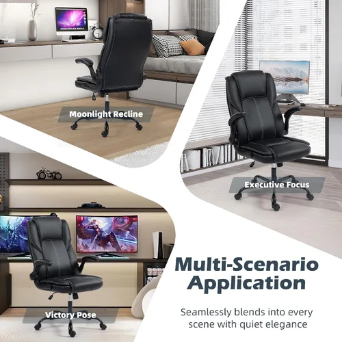 Vista 8 de Silla de oficina – Silla ejecutiva de cuero de escritorio de oficina con respaldo alto con función de balanceo – Ergonómica, transpirable, cómoda