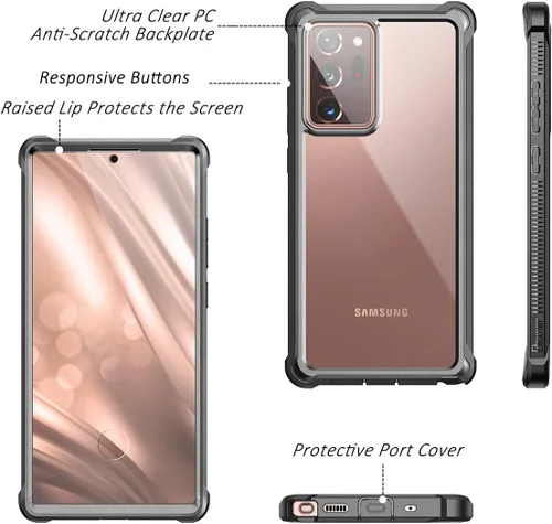Vista 3 de Dexnor para Galaxy Note 20 Ultra Estuche con protector de pantalla transparente 360, cuerpo completo, resistente, protector, a prueba de golpes