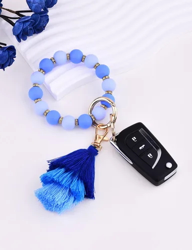 Vista 2 de Llavero de cuentas de silicona, llavero pulsera para mujer, con borla bohemia