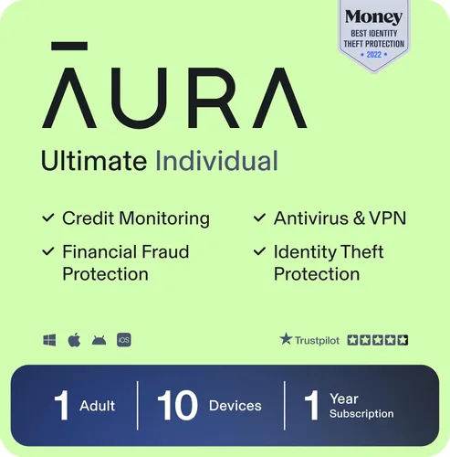 Vista 10 de Aura Ultimate Online Safety Suite Internet Security & Identity Protection Software Antivirus, VPN, Password Manager, Dark Web Monitoring
