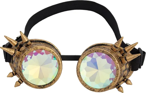 Vista 70 de Gafas caleidoscopio para raves trippy psicodélico steampunk con lentes de cristal de difracción de prisma arcoíris