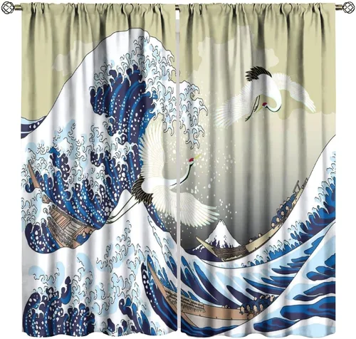 Vista 37 de Cortinas de cerezo, paisaje japonés, árbol de cerezo natural, primavera, dormitorio, sala de estar, ventana, 2 juegos de paneles, 42 x 45 pulgadas