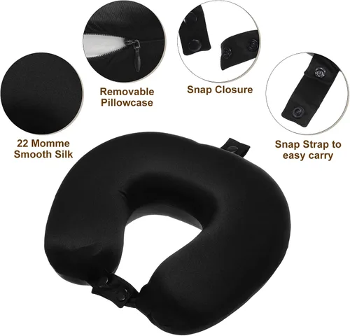 Vista 3 de PATIKIL Almohada de viaje de seda para avión, funda de seda real de 22 Momme, almohada de viaje para el cuello, almohada para dormir, almohada