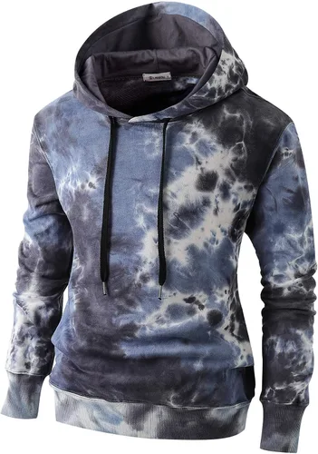 Vista 14 de KLIEGOU - Sudadera con capucha para hombre con teñido anudado 103 Negro