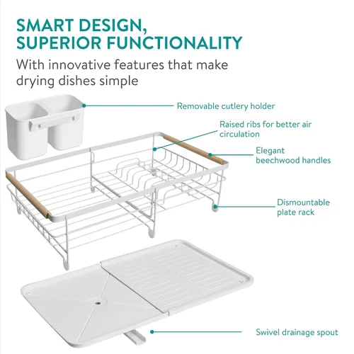 Vista 4 de Navaris Escurridor extensible para platos – Tabla de drenaje ajustable para secar platos – Platos extraíbles y soporte para cubiertos – Escurridor
