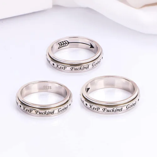 Vista 6 de Anillo giratorio I am Loved de plata de ley 925 con frase lunar para aliviar la ansiedad y el estrés para personas con TDAH autismo para hombres