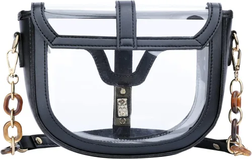 Vista 5 de KKXIU Bolso cruzado transparente para mujer, de piel vegana, aprobado para estadios, para concierto, al hombro, deportivo, bolso transparente