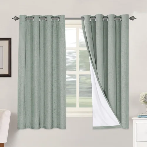Vista 116 de H.VERSAILTEX Cortinas 100% opacas con aislamiento térmico, texturizadas, de lino, con bloqueo completo de calor y luz, para sala de estar y Negro