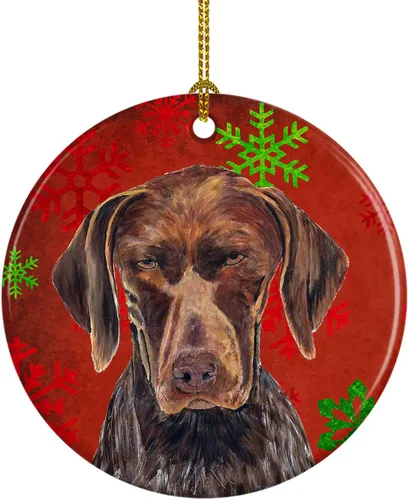 Vista 45 de Caroline's Treasures Affenpinscher - Adorno de cerámica para colgar en el árbol de Navidad con copos de nieve rojos y verdes, para el hogar