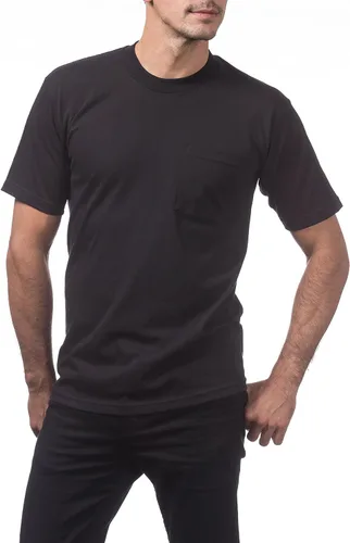 Vista 3 de Pro Club Camiseta de algodón pesado de manga corta con bolsillo para hombre Negro