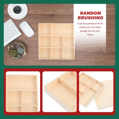 Vista 9 de EXCEART Caja de decoración de Navidad, bandeja de madera con divisores, 4 compartimentos, caja de almacenamiento decorativa para joyas, organizador