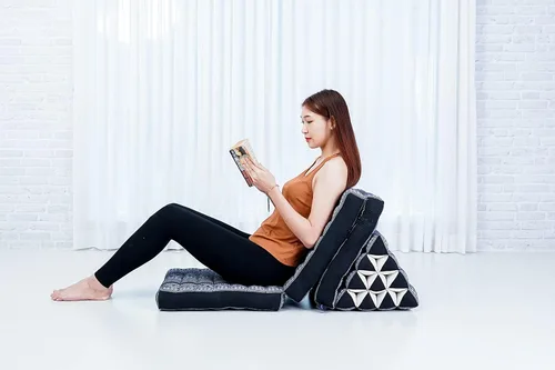 Vista 5 de Colchón de Piso Leewadee con Cojín Triangular, Silla de Piso con Respaldo, Silla Reclinable para Leer y Dormir, Cojín de Meditación, Cómodo Mueble