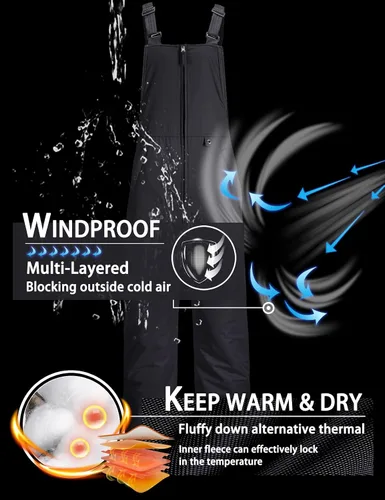 Vista 5 de GEMYSE Overol con peto de esquí impermeable para hombre pantalones de snowboard aislados