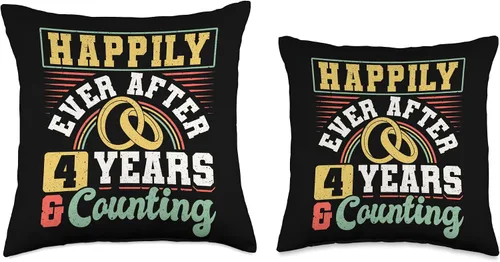 Vista 3 de Married Couples Matching Apparel JM0 4th Wedding Anniversary Happily Ever After 4 Years and Throw Pillow, 16x16, Multicolor