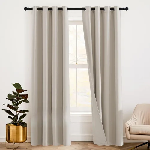 Vista 51 de RYB HOME - Cortinas con cancelación de ruido de 63 pulgadas de largo, juego de 2 paneles, 3 capas totales, cortinas opacas, insonorizadas