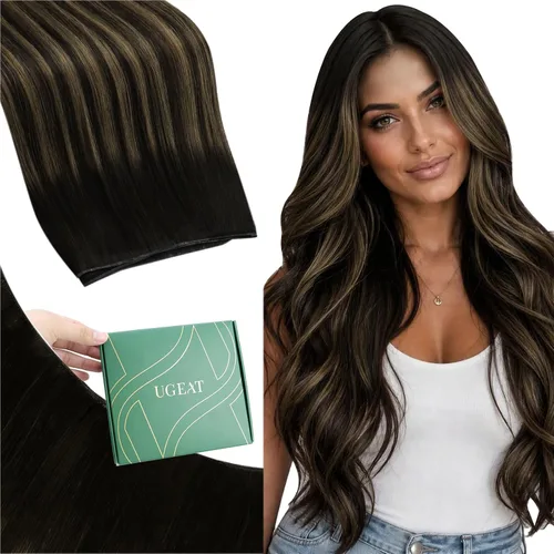 Vista 11 de Ugeat Extensiones de cabello humano de trama de mariposa, color negro, 16