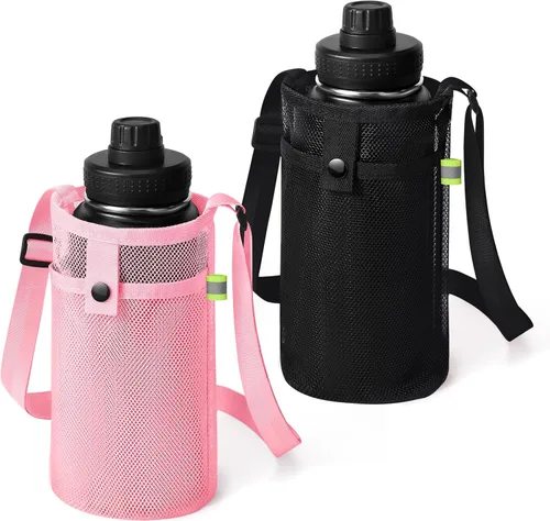 Vista 9 de Bolsa grande para botella de agua con correa, soporte de malla grande para botella de agua, correa para el hombro y bolsillo, soporte ligero